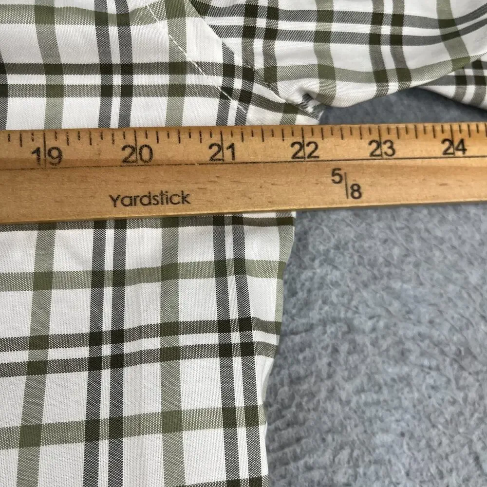 Banana Republic Slim Fit Shirt White Green Plaid Casual Button Up Long Sleeve M